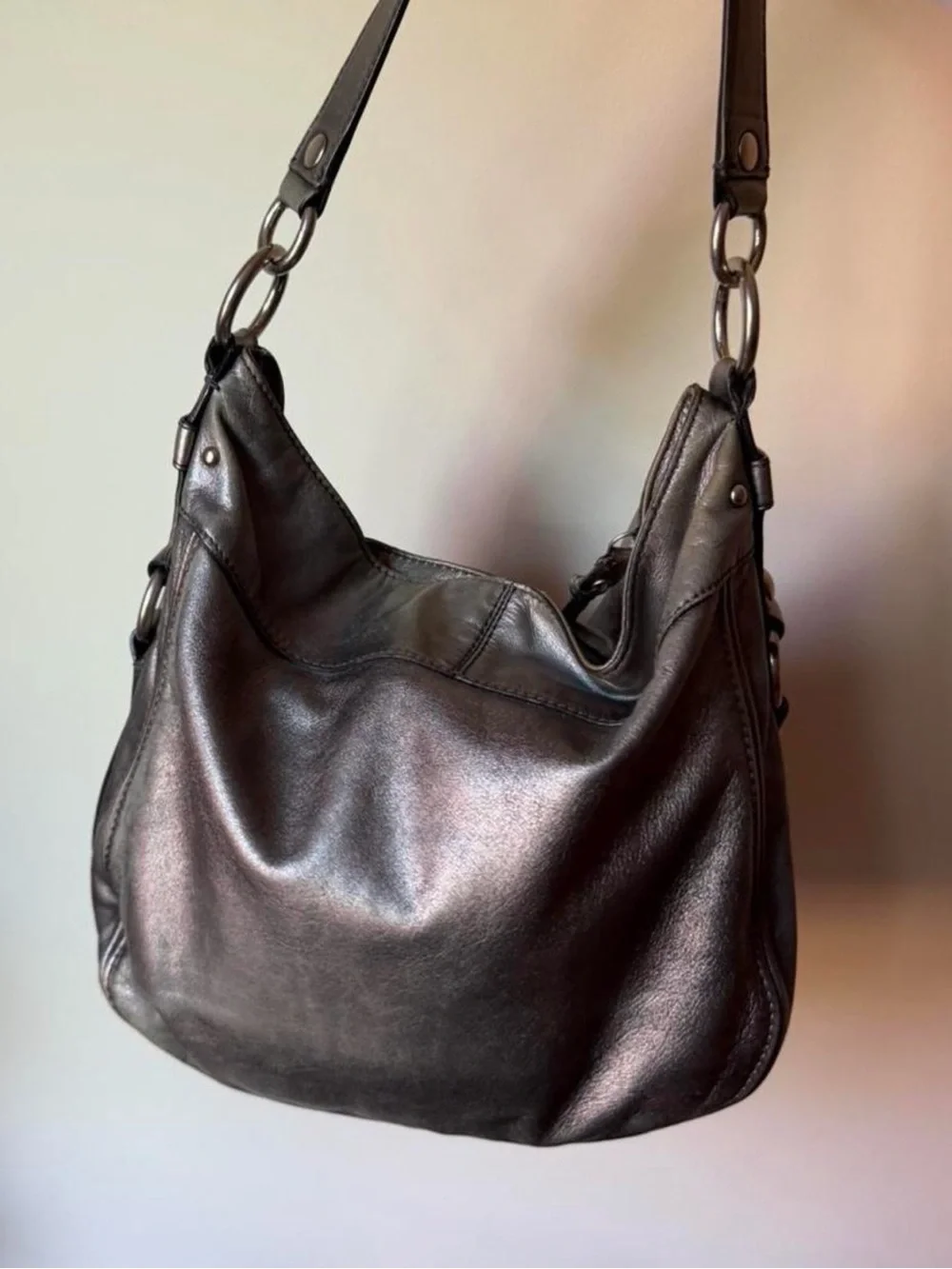 Coach Metallic Charcoal Leather Shoulder Bag